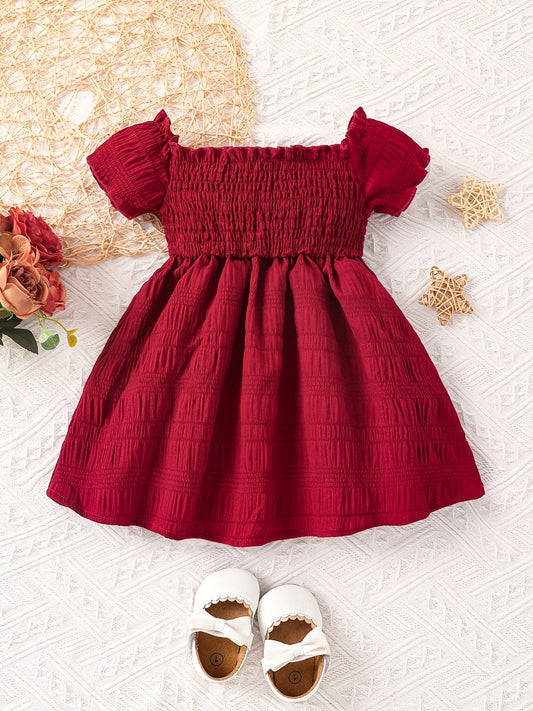 Baby Girls Short Sleeve Ruffle Sleeve Square Neck Princess Dress
