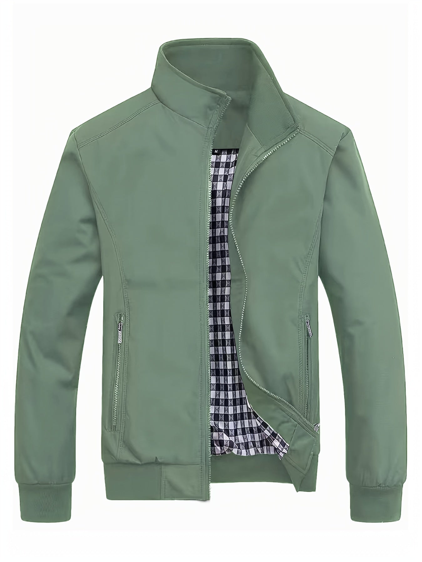 Men's Casual Stand Collar Zipper Pockets Jacket Coat Spring Fall