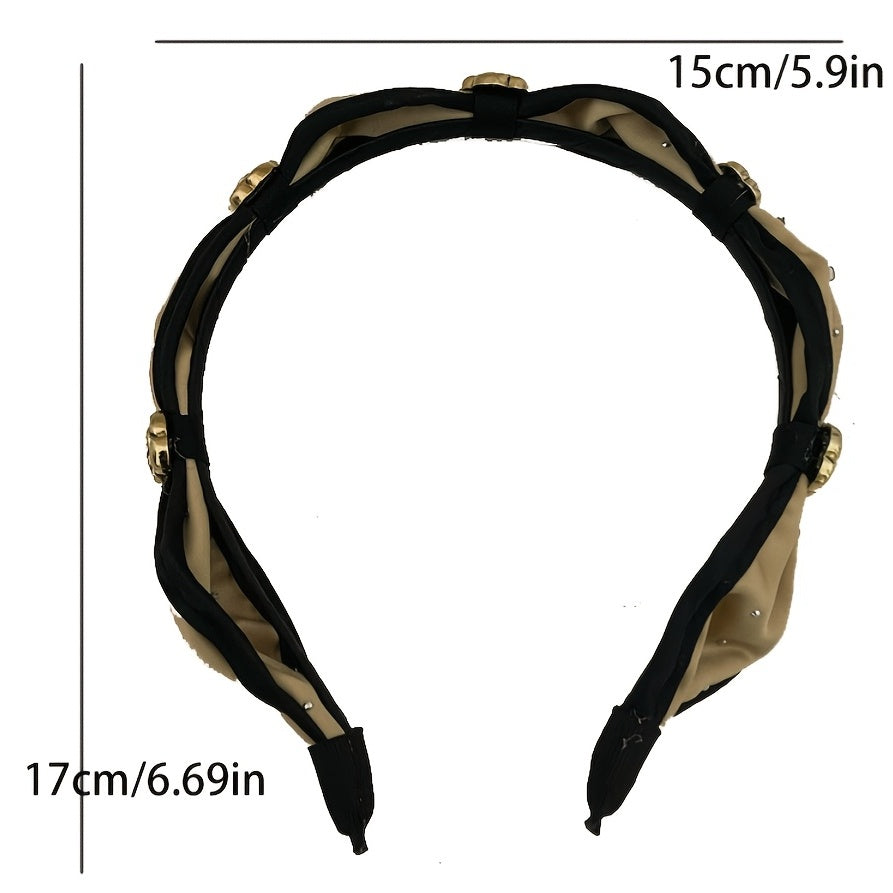 French Metal Flower Fabric Hairband Camellia Headband Vintage Hair Accessories