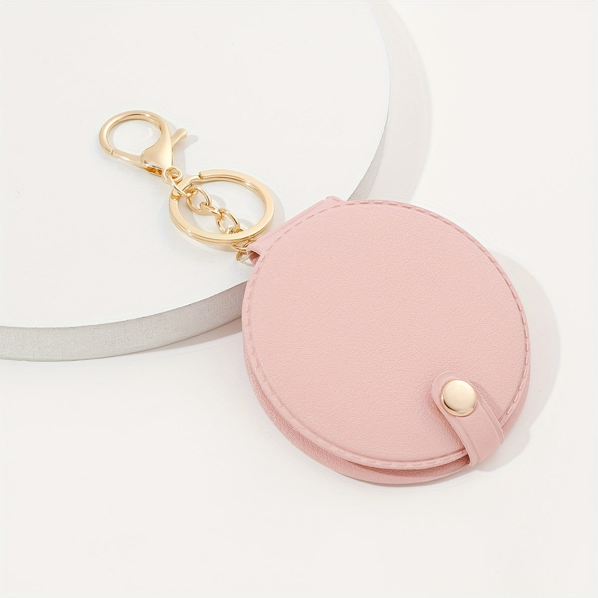 Makeup Mirror Keychain Round Leather Key Chain Pendant Bag Purse Accessories