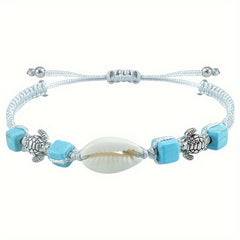 Seaside Shell Turtle Turquoise Braided Bracelet Vintage Versatile Beach Surfing