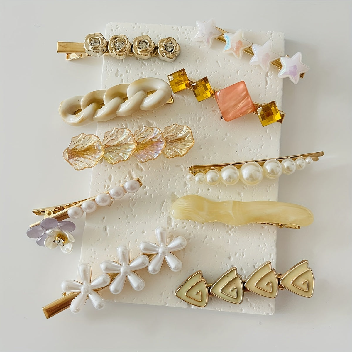 10pcs Women Hair Clip Faux Pearl Resin Decor Clip Duck Billed Clip