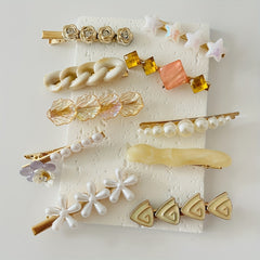 10pcs Women Hair Clip Faux Pearl Resin Decor Clip Duck Billed Clip