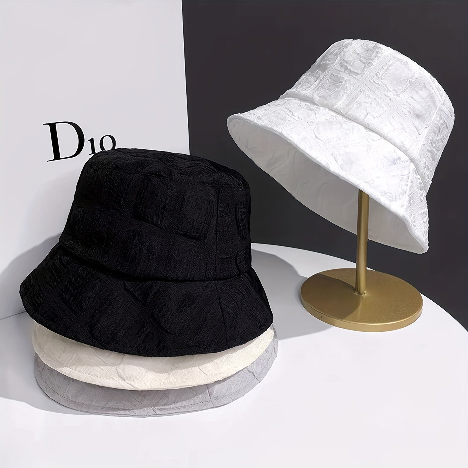 Chiffon Embossed Thin Bucket Hat Solid Breathable Sun Hat