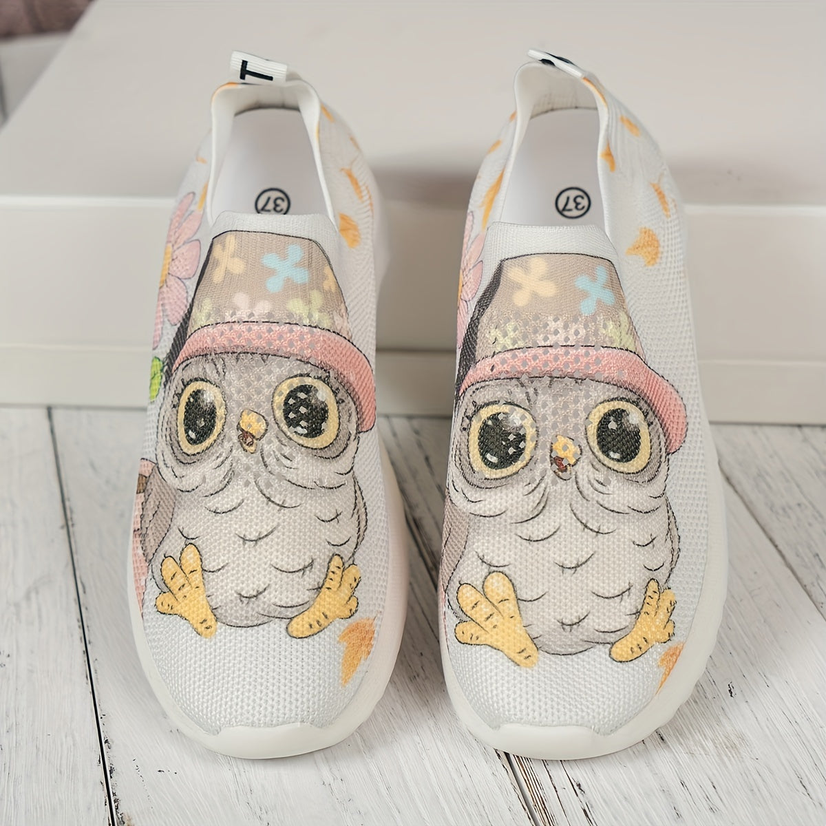 Owl Print Soft Comfort Running Shoes Shock Absorption Non Slip Sneakers