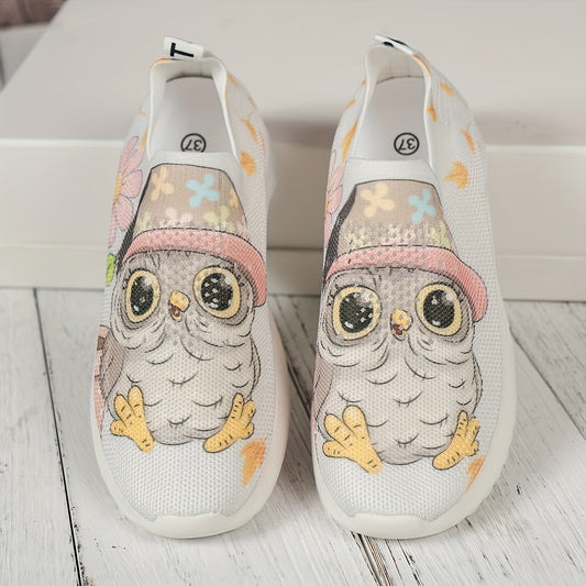 Owl Print Soft Comfort Running Shoes Shock Absorption Non Slip Sneakers