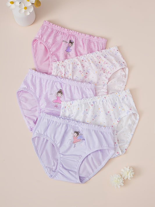5pcs Girls Ballet Dancer Frill Trim Shortie Brief Cotton Underwear