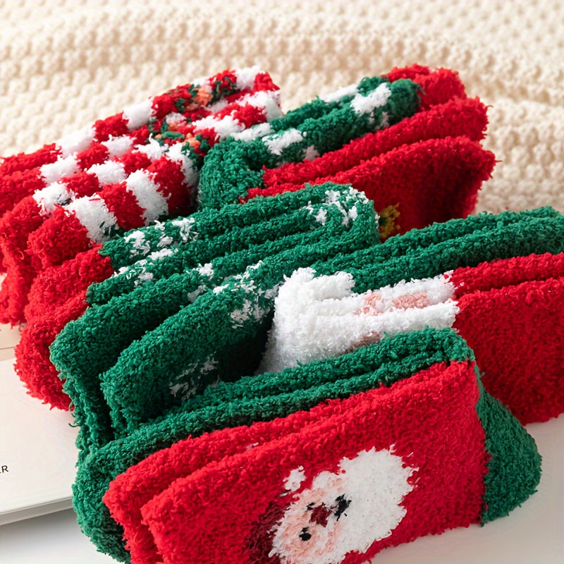 5 Pairs Christmas Print Socks Warm Women's Stockings