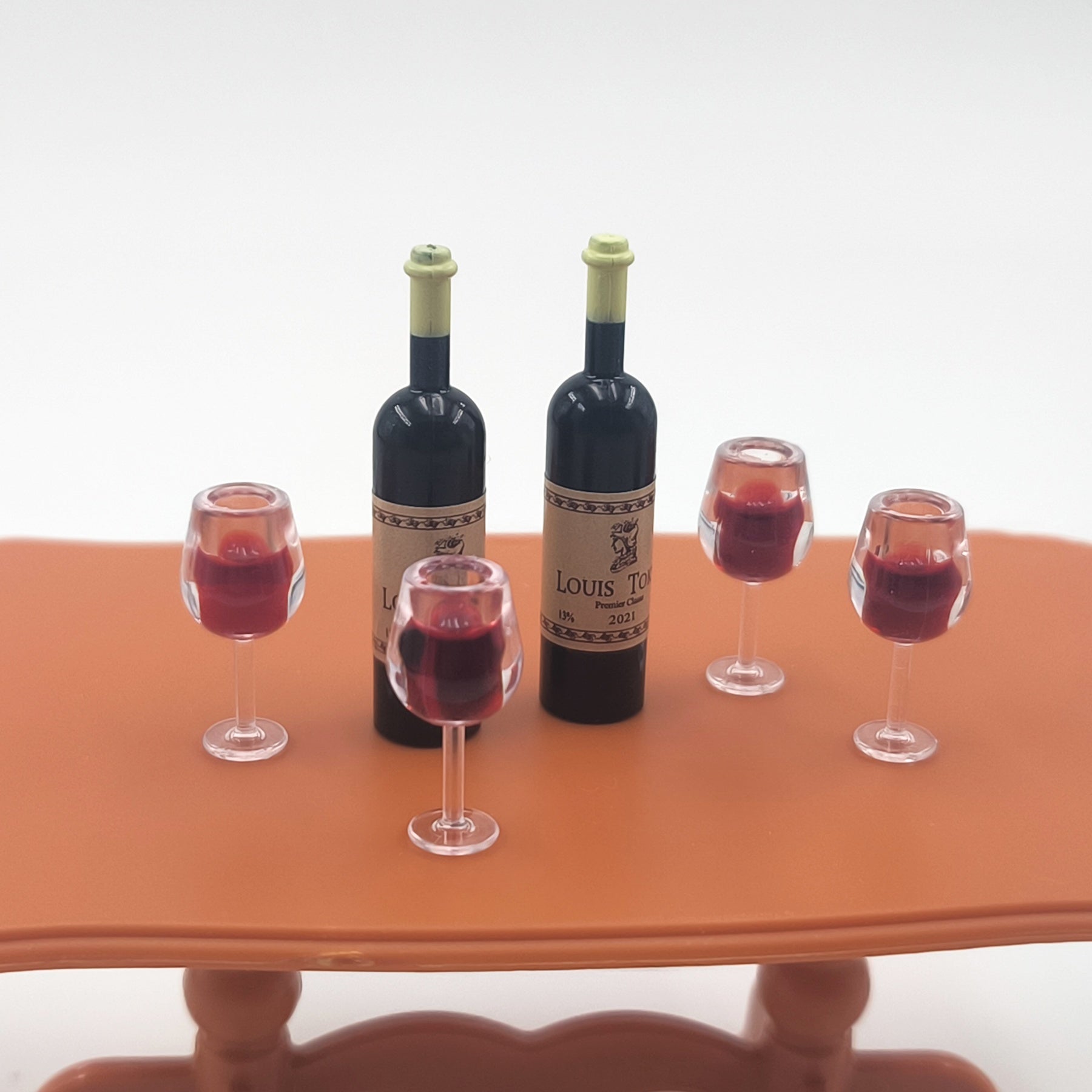 6pcs Wine Glasses Set for Dollhouse Realistic Red Wine Bottle Models Accessories