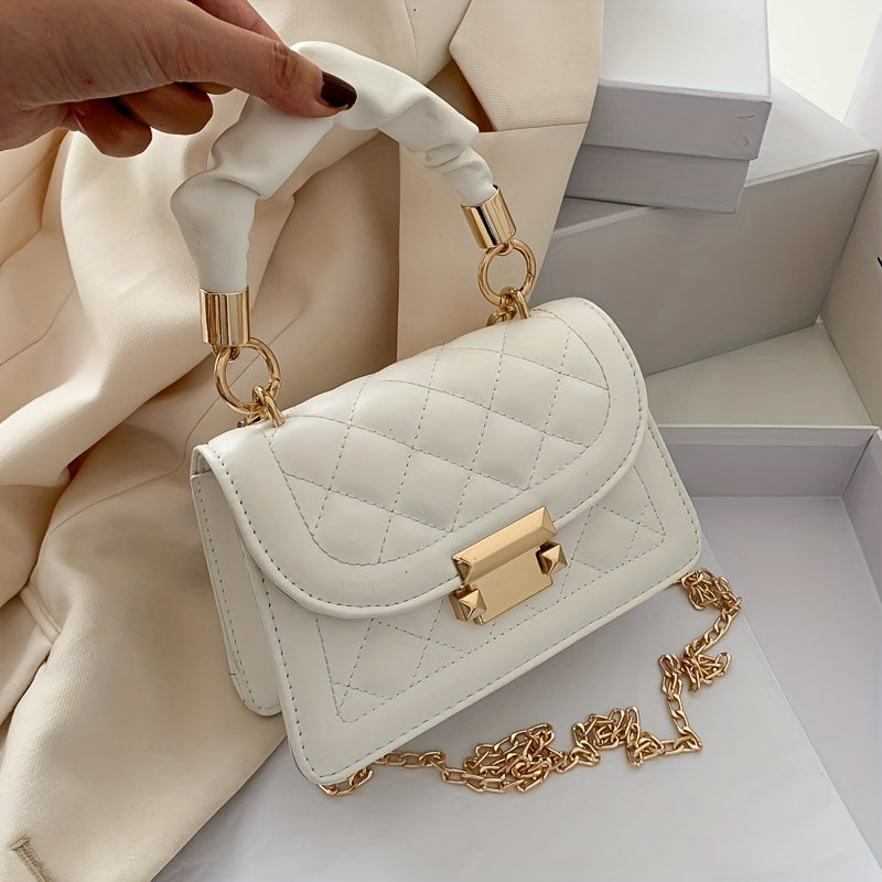 Quilted Detail Shoulder Bag Solid Satchel Handbag For Work