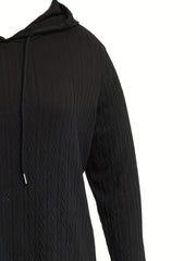  Casual Dress Women's Plus Solid Cable Hooded Drawstring Long Sleeve...