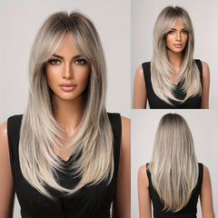 55 88 Cm Butterfly Haircut Omber Long Straight Layered Wigs Synthetic Hair