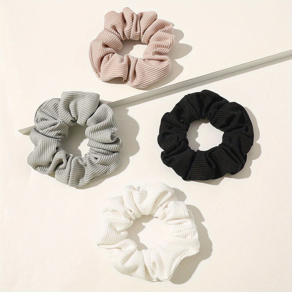 4pcs Ribbed Scrunchies Hair Rope Ponytail Holder Accessories Girls