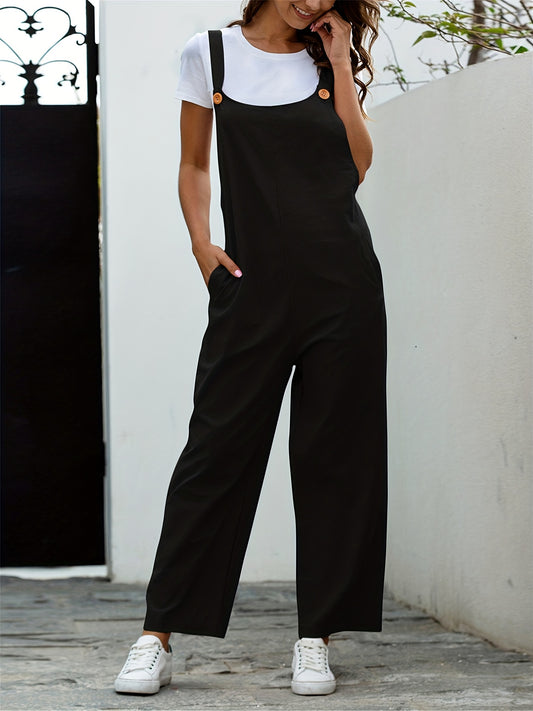 Solid Sleeveless Jumpsuit Long Length Wide Leg Women's Clothing