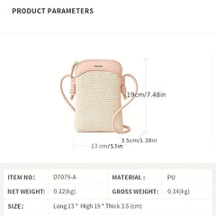 Straw Zipper Crossbody Bag All Match Shoulder Coin Purse