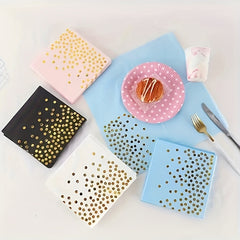 25pcs Bronzing Polka Dot Napkins Plates Cups Party Supplies