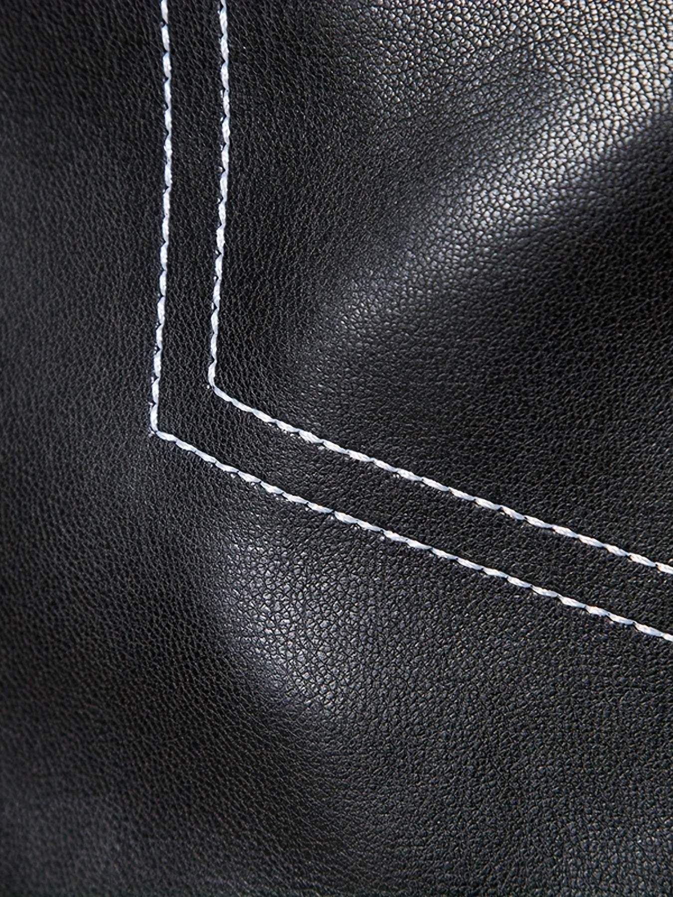 Men's Retro Motorcycle PU Leather Zip Up Jacket with Topstitch Lapel