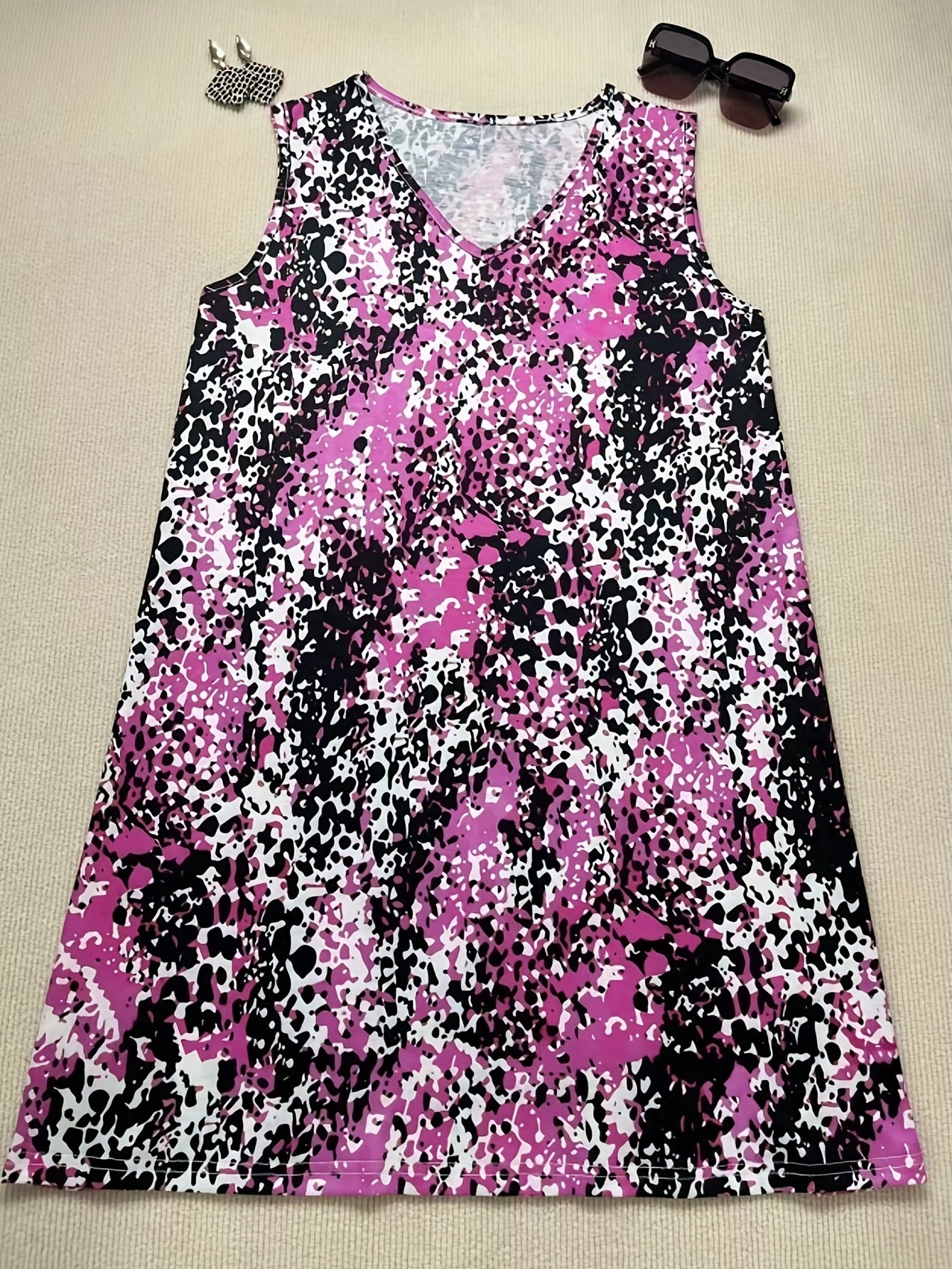 Leopard Print V Neck Tank Dress