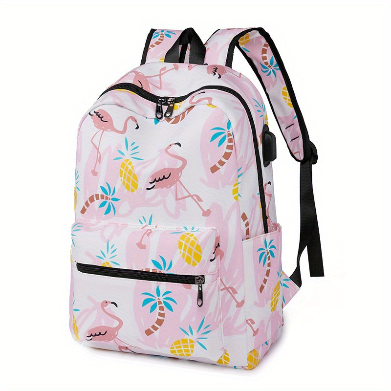 Cartoon Print Backpack Zipper Rucksack School Bag