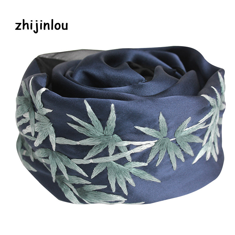 Elegant Silk Embroidery Long Scarf For Women