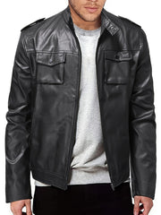 Men's PU Biker Jacket Zip Up Lapel Faux Leather Jacket