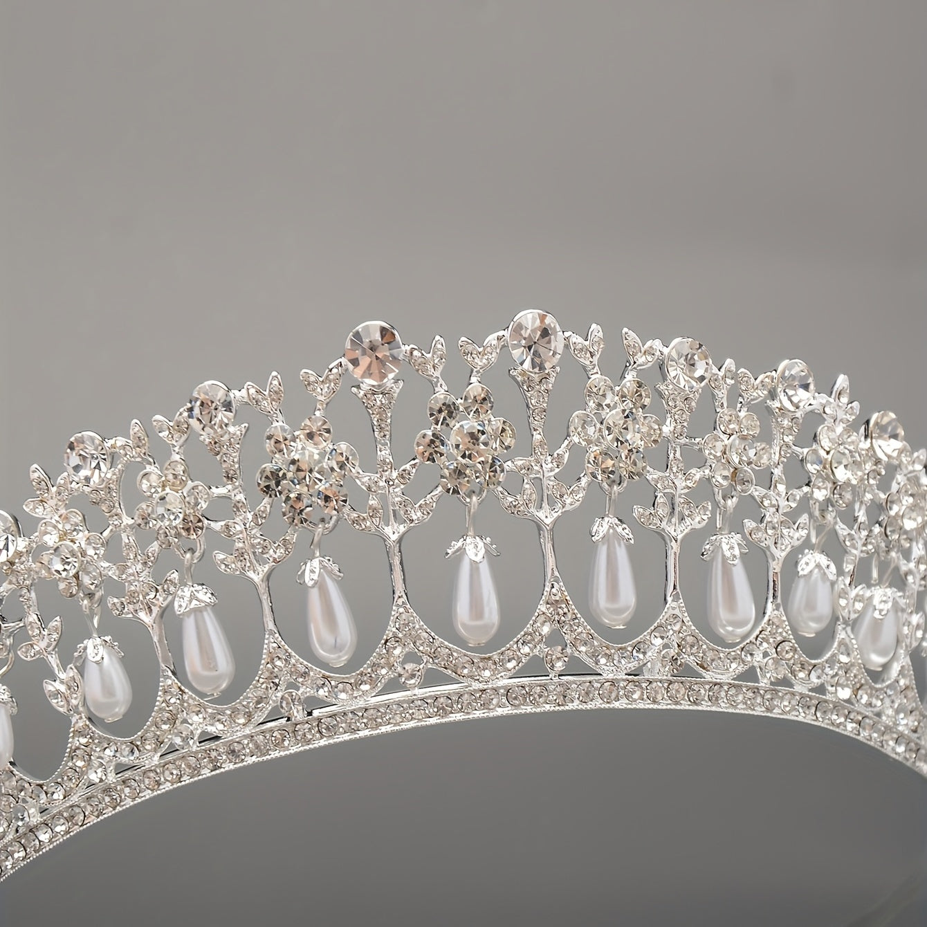 Princess Bridal Crown Rhinestone Faux Pearl Head Jewelry