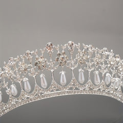 Princess Bridal Crown Rhinestone Faux Pearl Head Jewelry