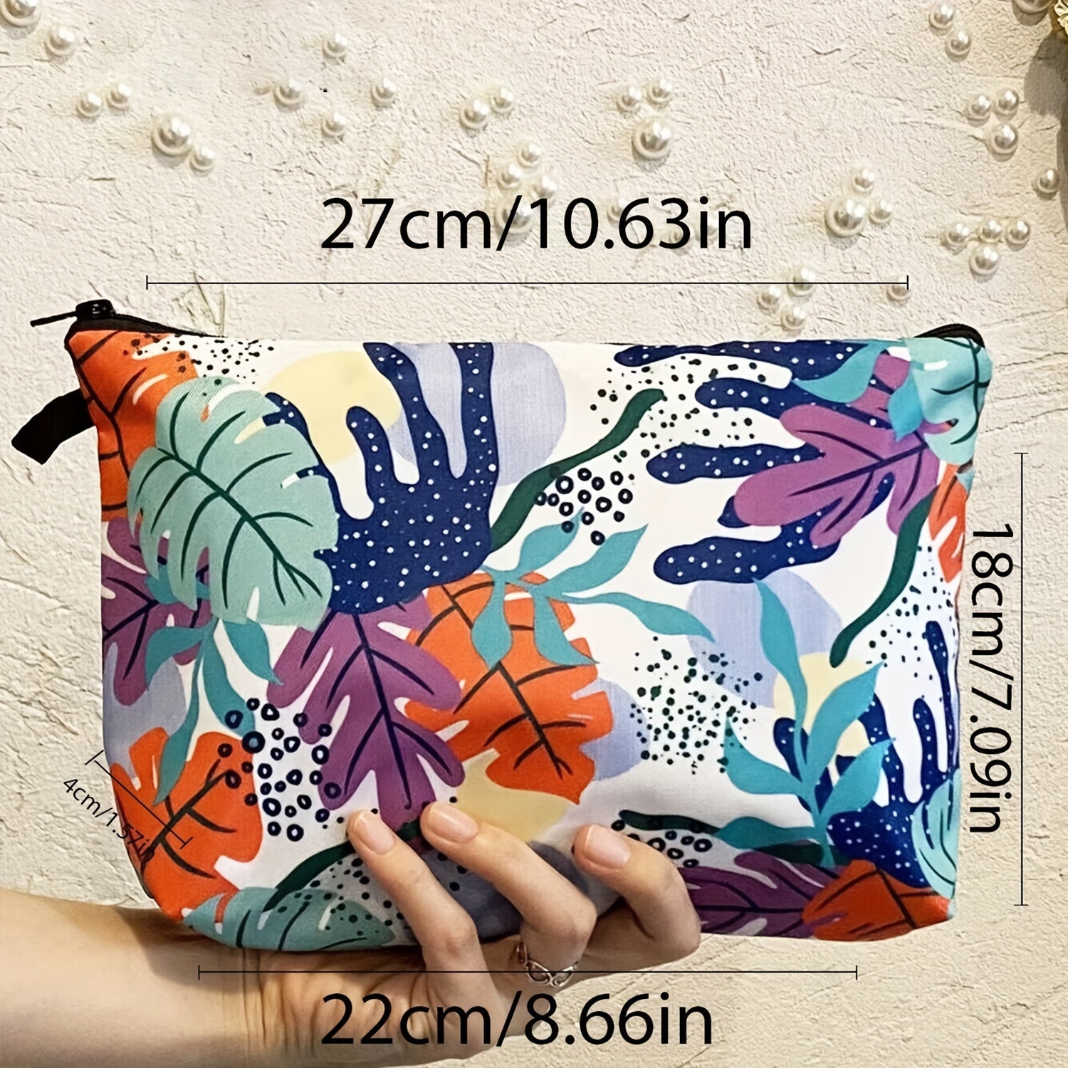 Tropical Plants Print Makeup Bag Lightweight Zipper Toiletry Wash Bag