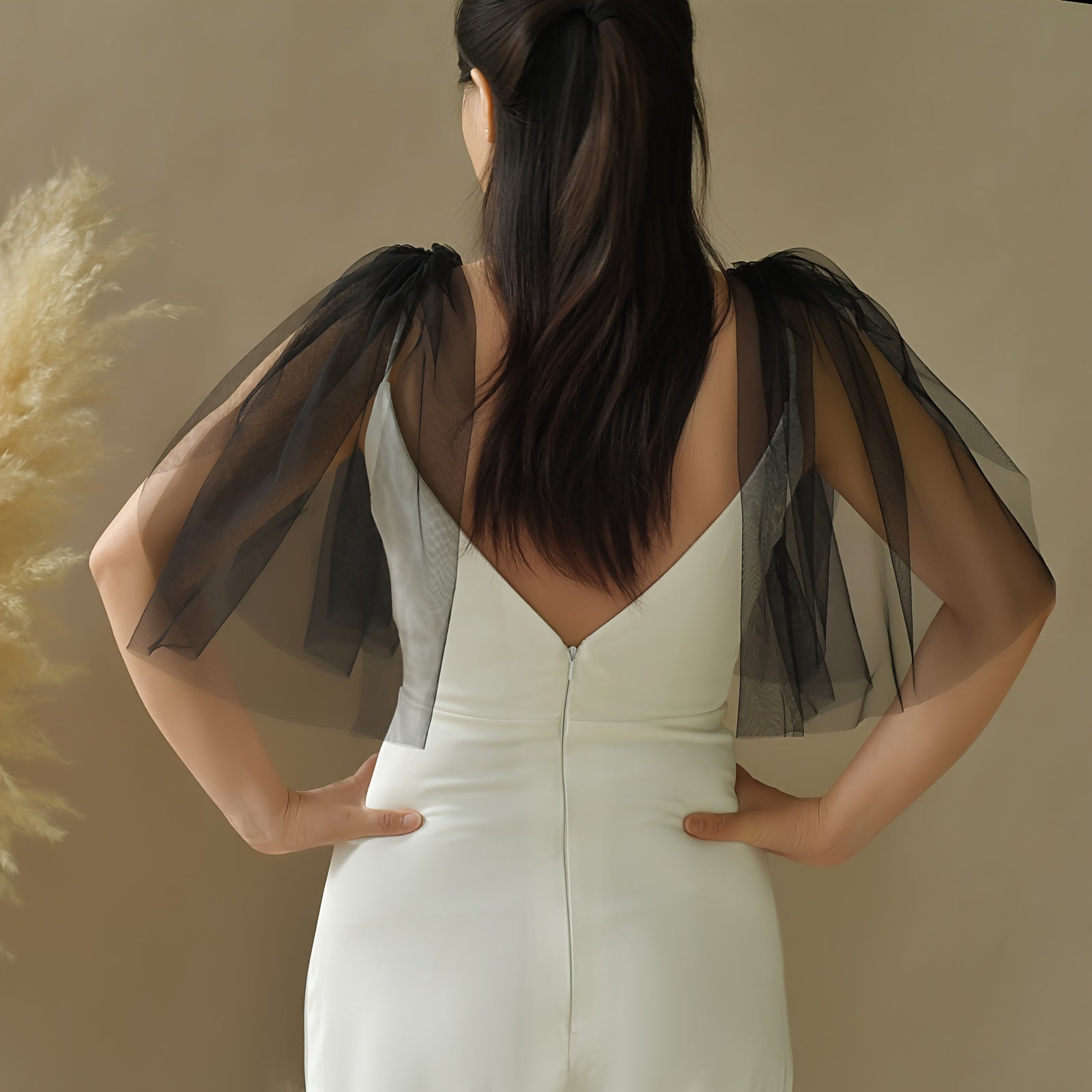 Detachable Bridal Shawl Puff Sleeves Nylon Wedding Dress Accessory