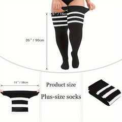  Sporty Thigh High Socks Women's Plus Solid & Striped Anti slip