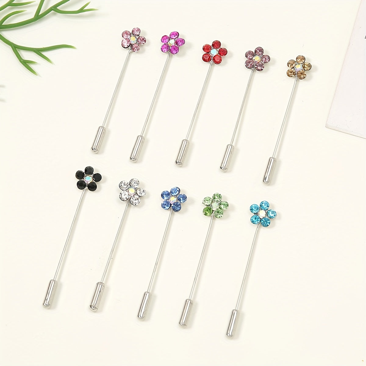 10pcs Colorful Flower Scarf Pin Rhinestone Turban Clip Hijab Shawl Brooch