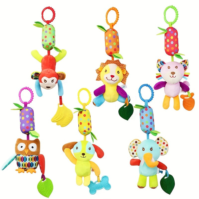 Baby Stroller Pendant Plush Soothing Toy Chime Teether Animal Wind