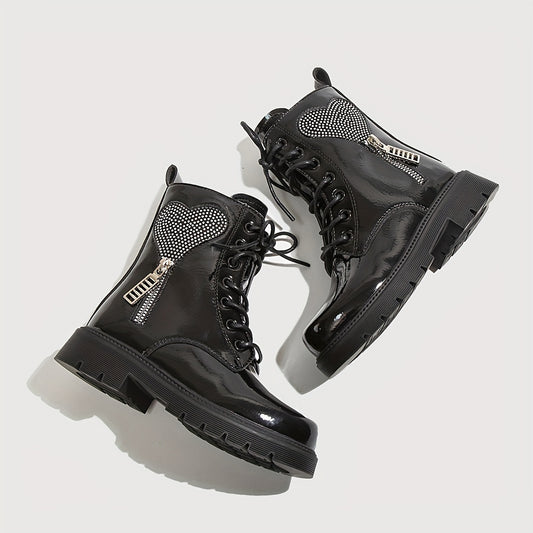 Vintage Rhinestone Heart Boots - Girls Comfortable Warm Boots