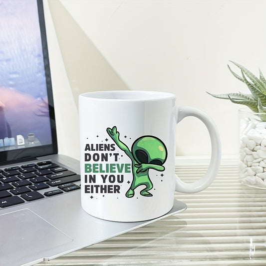 11oz Green Alien Pattern Ceramic Cup for Outdoor Camping