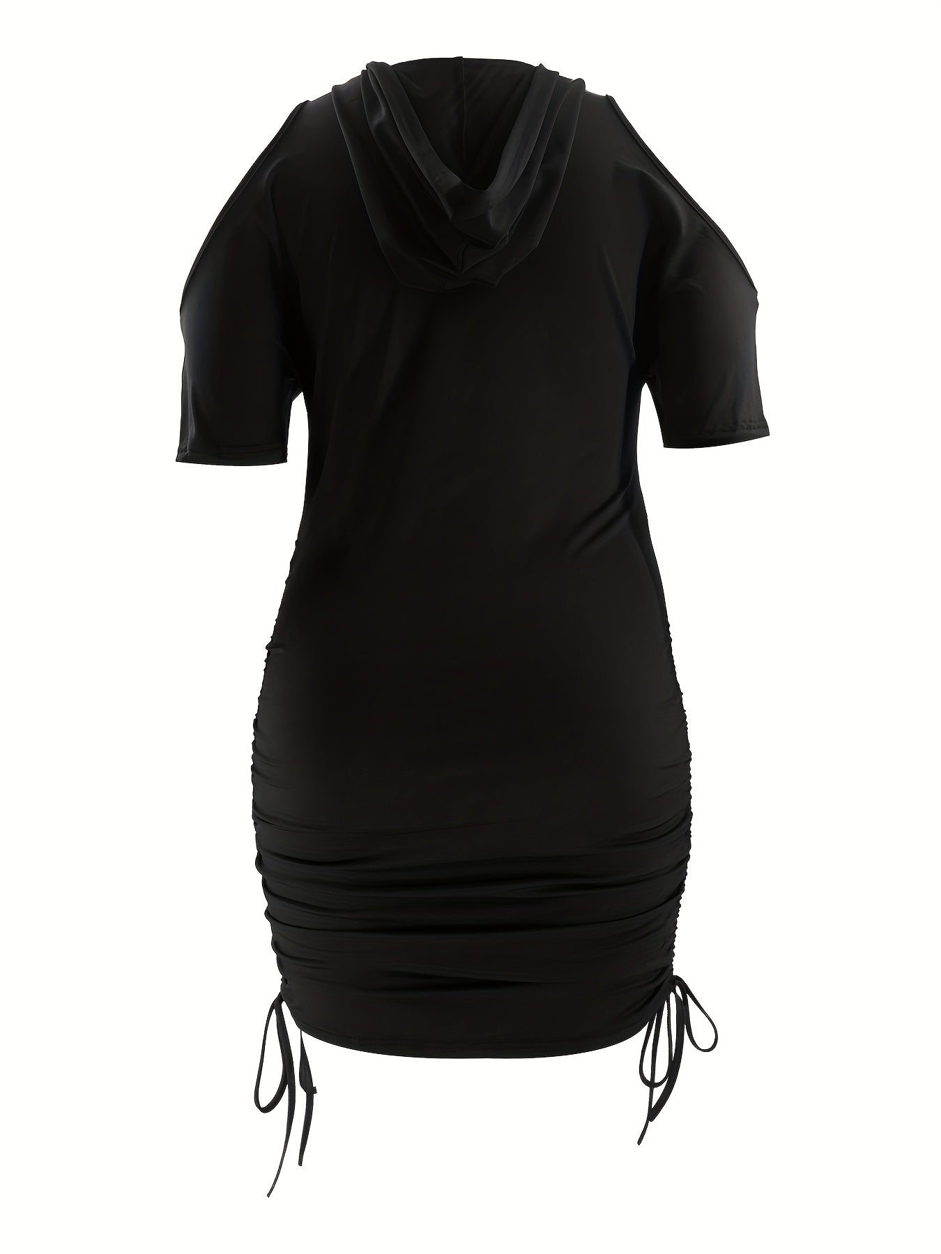  Casual Dress Women's Plus Letter Print Cold Shoulder Drawstring Ruched