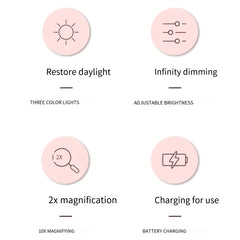 LED Lighted Travel Makeup Mirror with 2x 1x Magnifying & 3 Light Settings