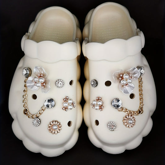 12pcs Flowers & Chain Shoe Charms for Clogs Garden Shoes DIY Accessories