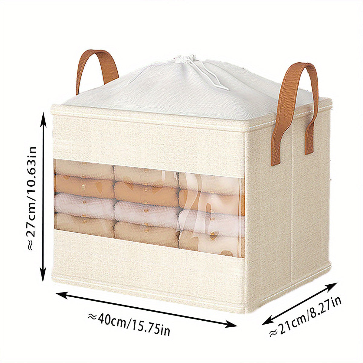Large Capacity Clothes/Quilt Storage Box with Visual Window & Drawstring Cinch