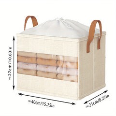 Large Capacity Clothes/Quilt Storage Box with Visual Window & Drawstring Cinch