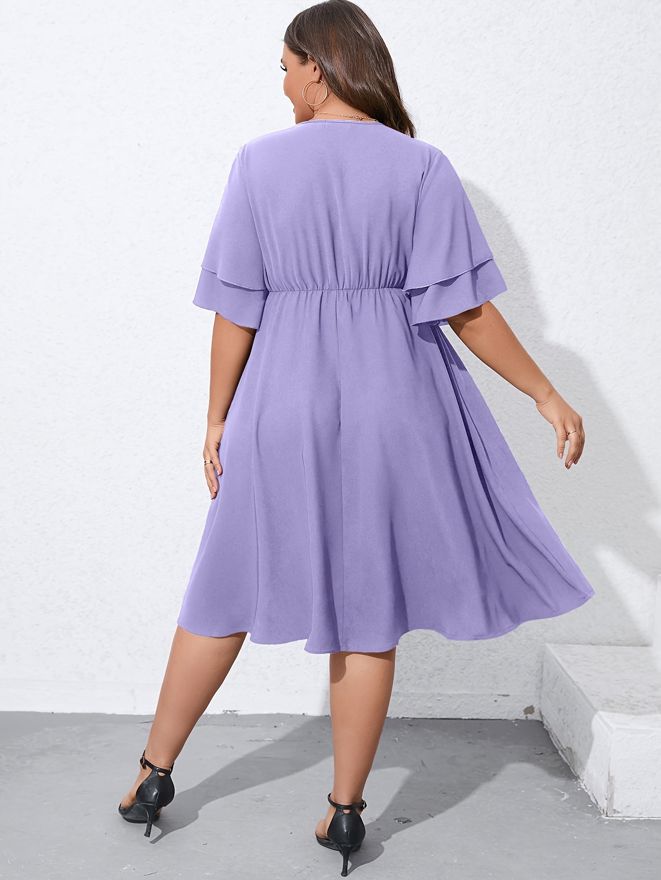  V Neck Layered Sleeve Dress