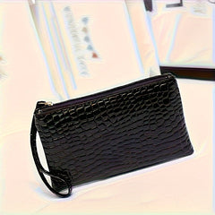 Crocodile Embossed Faux Leather Clutch with Wrist Strap