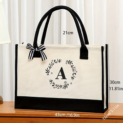 Letter Plant Print Tote Bag Large Capacity Shopping Bag