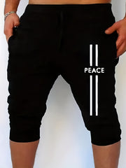 Men's Peace Stripe Summer Shorts Casual Solid Elastic Waist Drawstring
