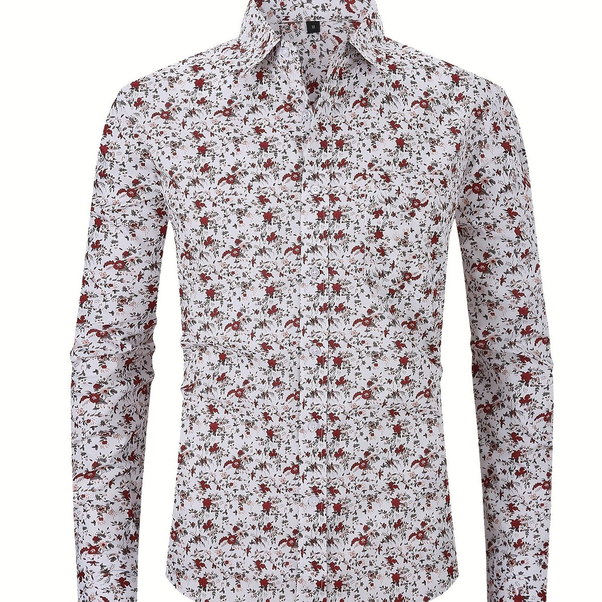 Men's Flower Print Formal Button Up Shirt with Chest Pocket