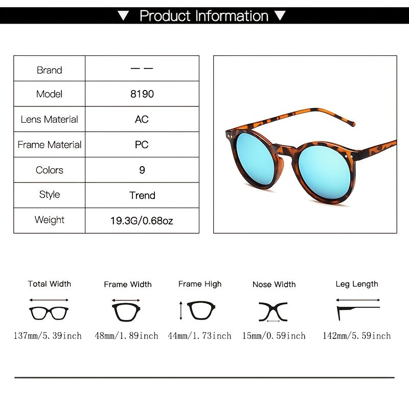 Vintage Leopard Round Sunglasses Classic Travel Sunshade Eyeglasses
