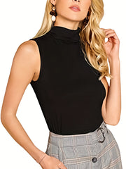 Solid Turtle Neck Sleeveless Tank Top Women's Clothing