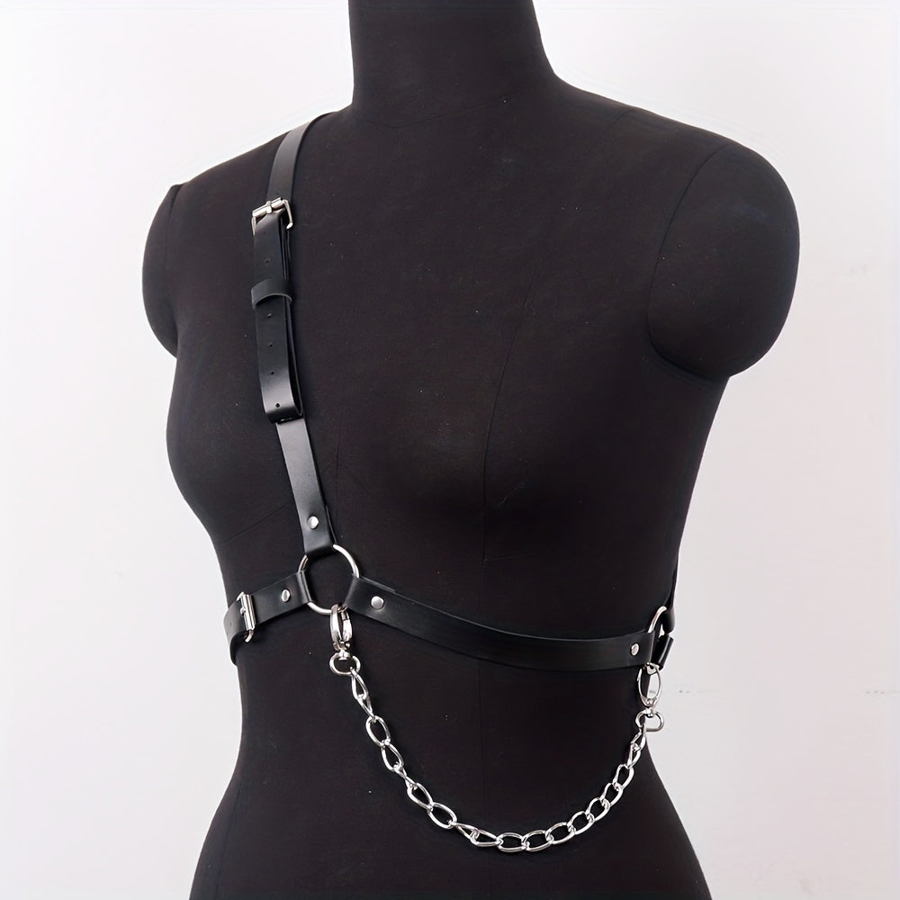 Chain Tassel Harness Belt PU Leather Waistband Body Harness