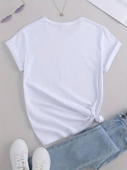 Women's Letter Print Casual T Shirt Crew Neck Short Sleeve Top