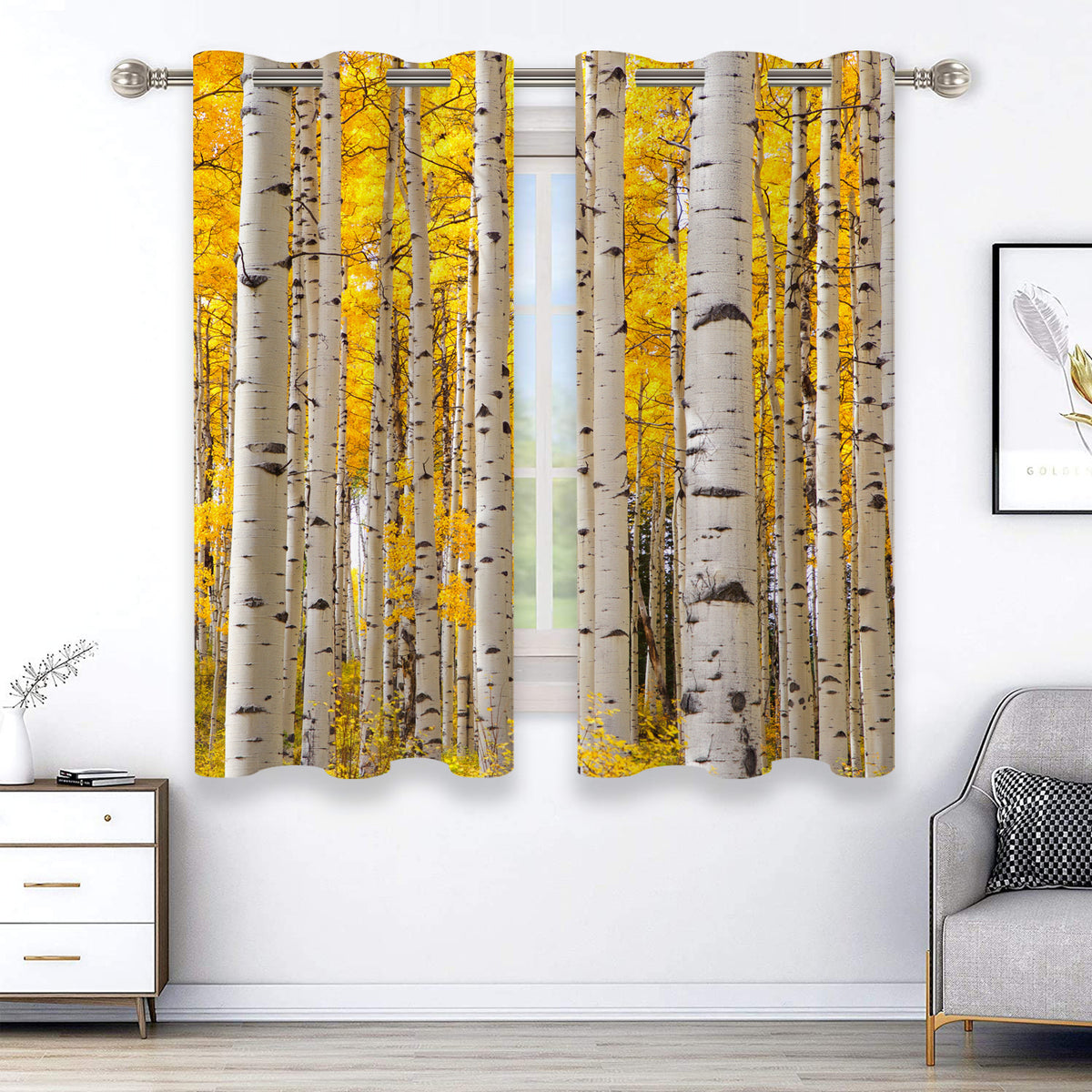 2pcs Trees Print Curtain For Home Decoration