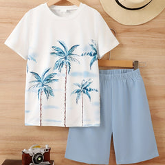 Boys Coconut Trees Casual Outfit T-shirt & Shorts Summer Set